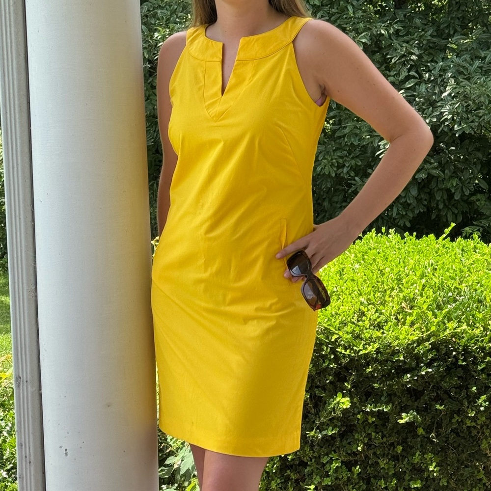 Banana Republic Yellow A line Pleated Sleeveless Career Dress Size 4